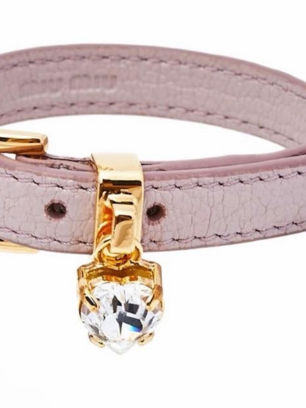 Miu Miu Pale Pink Leather Bracelet with Gold Heart Charm - Picture 2 of 2